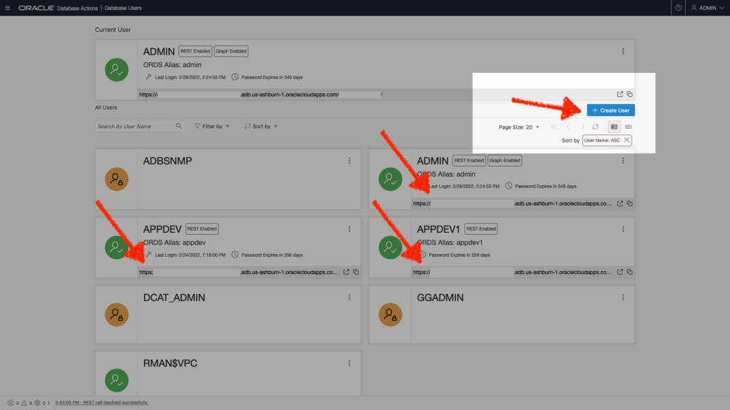 Create a new user. Afterward, you'll be provided an URL that allows a user to directly log into the Oracle Autonomous Database Actions Launchpad.