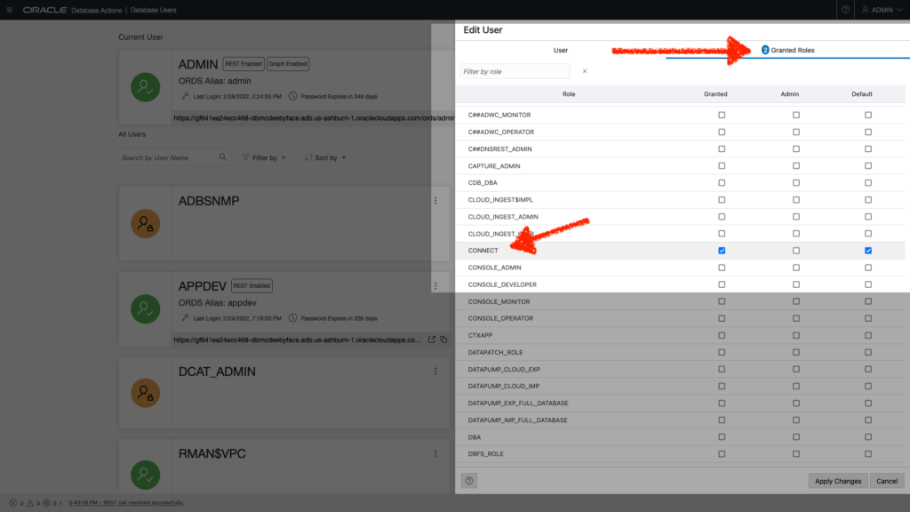 Here you can see all the available roles. The CONNECT and RESOURCE roles are already checked because you will have selected "Web Access" in the previous tab.