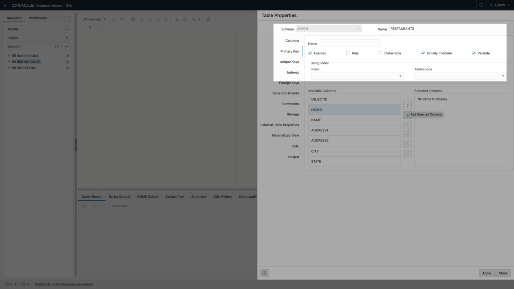 Primary Keys section in Database Actions SQL Worksheet Oracle Autonomous Database, Chris Hoina, Senior Product Manager, Database Tools, ORDS