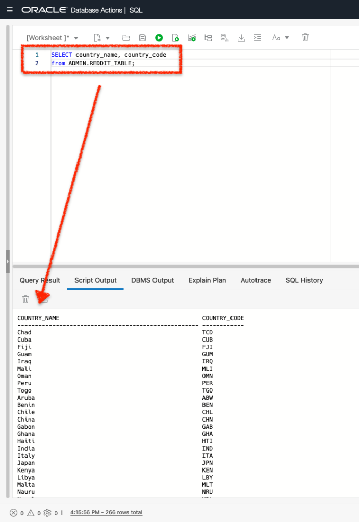 begin state of reddit table country codes part 1, chris hoina, senior product manager, oracle rest apis, oracle autonomous database, sql developer web, ORDS