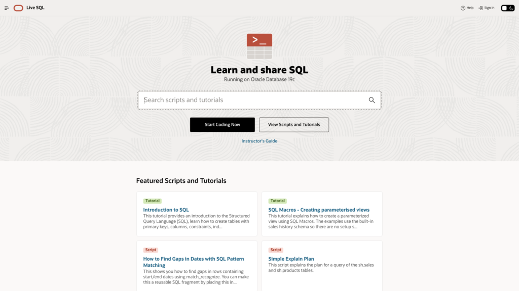 Oracle Live SQL landing page, chris hoina, senior product manager, oracle, ords, database actions, sql developer, sqlcl