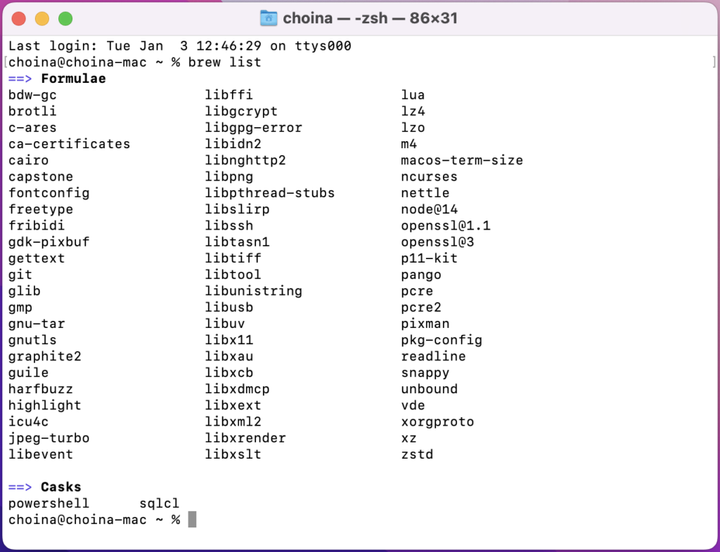 brew list printout, chris hoina, senior product manager, oracle database tools, command line, oracle autonomous database