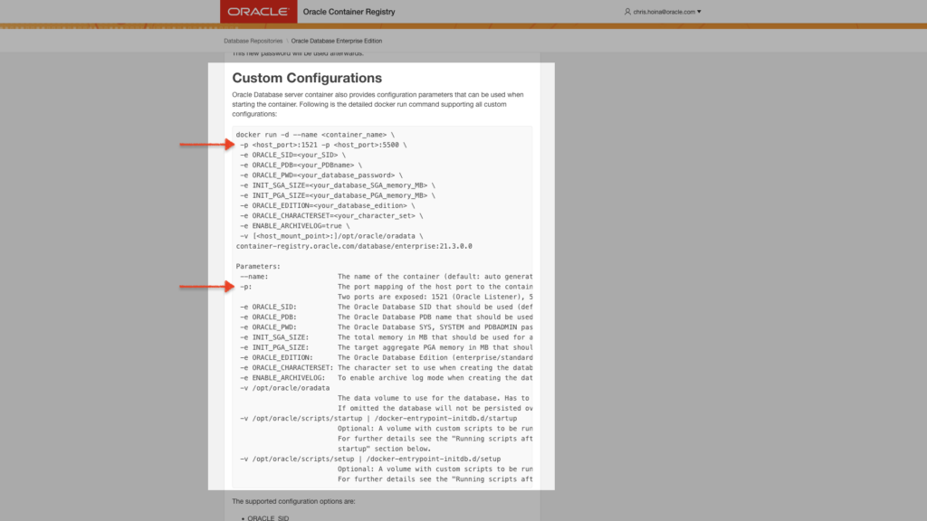 custom configurations for connecting to the container, Chris Hoina, Senior Product Manager, ords, Database Tools, Oracle Database 