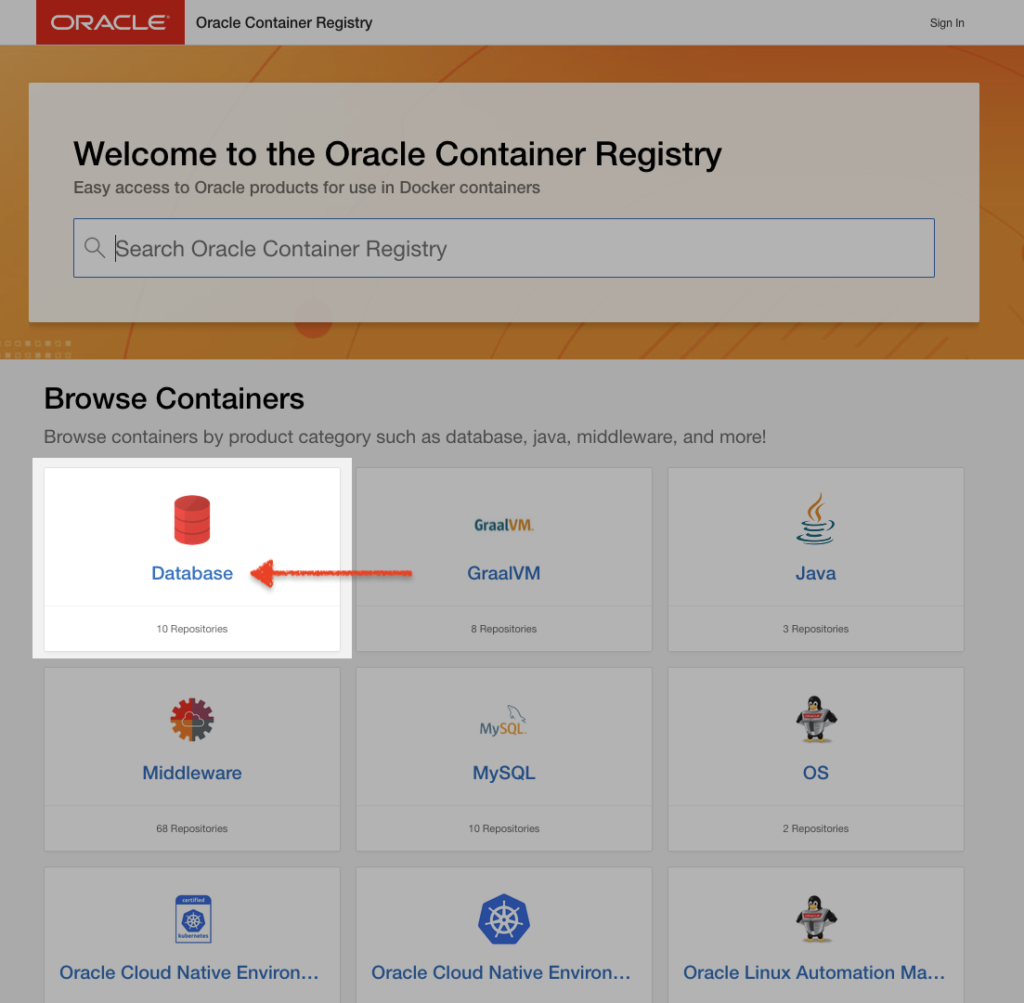 Oracle Container Registry main landing page, chris hoina, senior product manager, ords, oracle database tools, database, sqlcl, podman