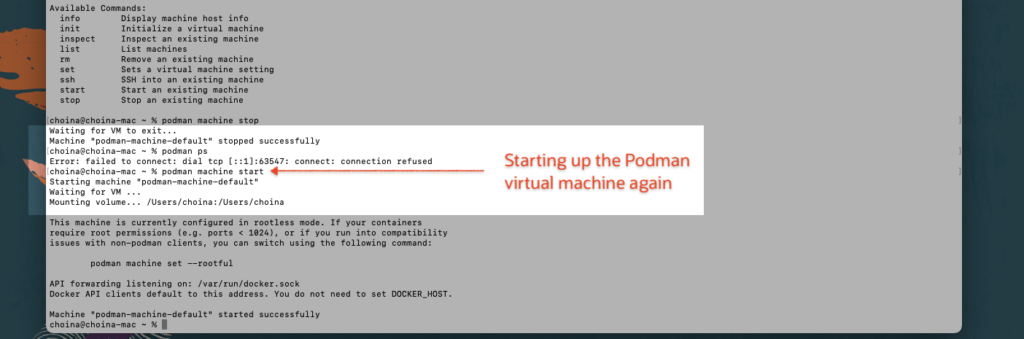 restarting the podman virtual machine, chris hoina, senior product manager, oracle database tools, oracle cloud, ords, oracle rest apis, sql developer, podman, sqlcl  