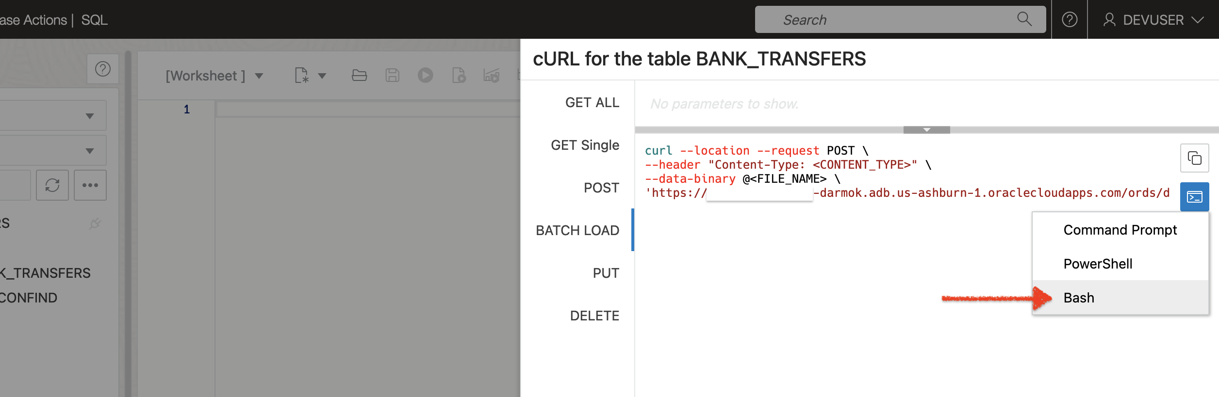 batchload curl command for bank transfers table, chris hoina, senior product manager, ords, oracle rest, database tools, sqlcl, sql developer, oracle rest 