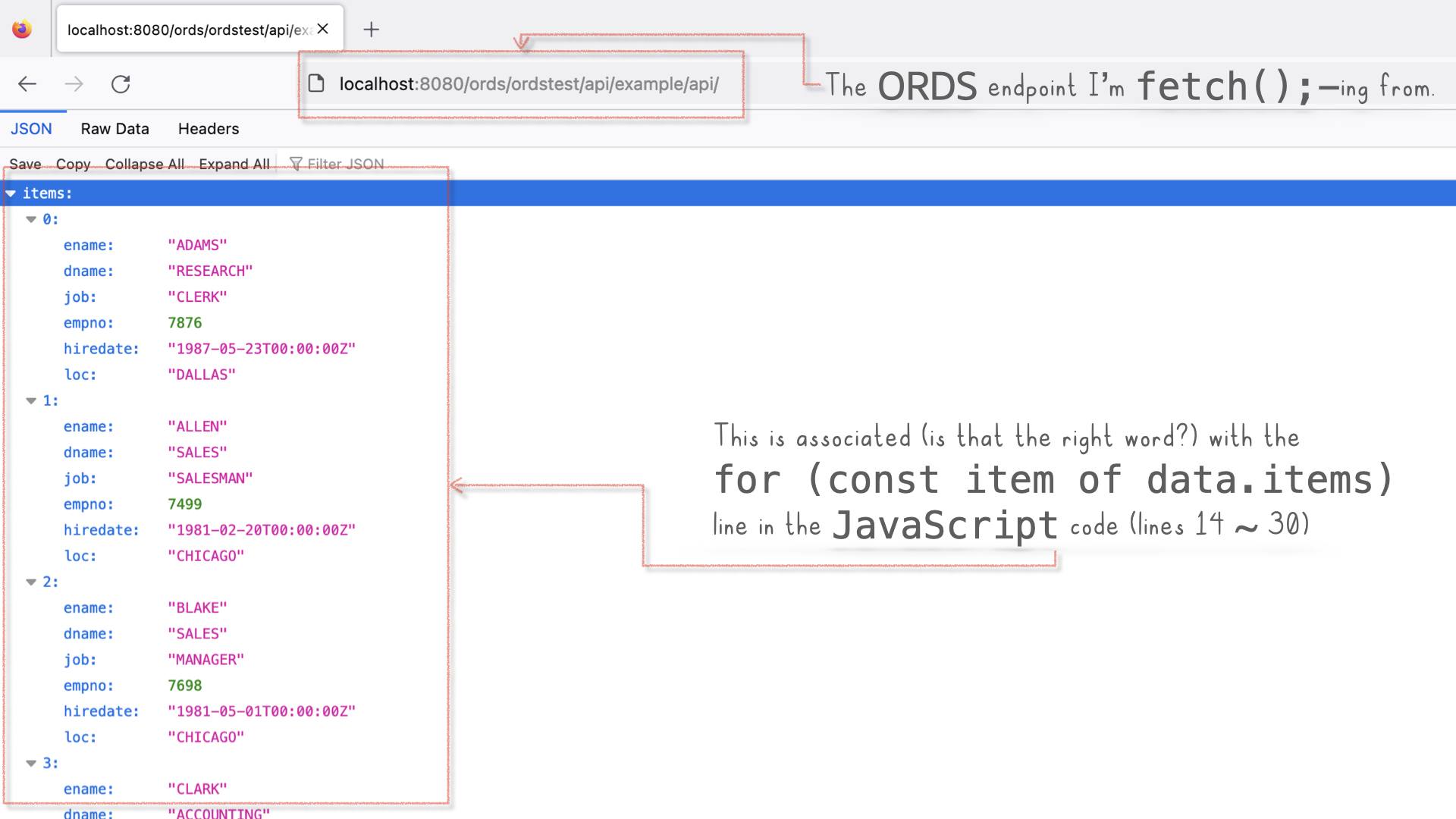 an-example-of-ords-response-in-browser, chris hoina, db tools, ords, oracle database, javascript, html, ords api, oracle rest api